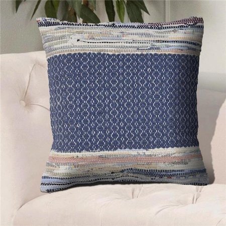 LR RESOURCES LR Resources PILLO07355MBRIIPL Modern Chindi Square Throw Pillow - Multi -Blue PILLO07355MBRIIPL